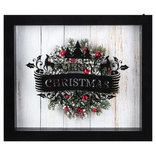 14" Black LED Merry Christmas Box Frame